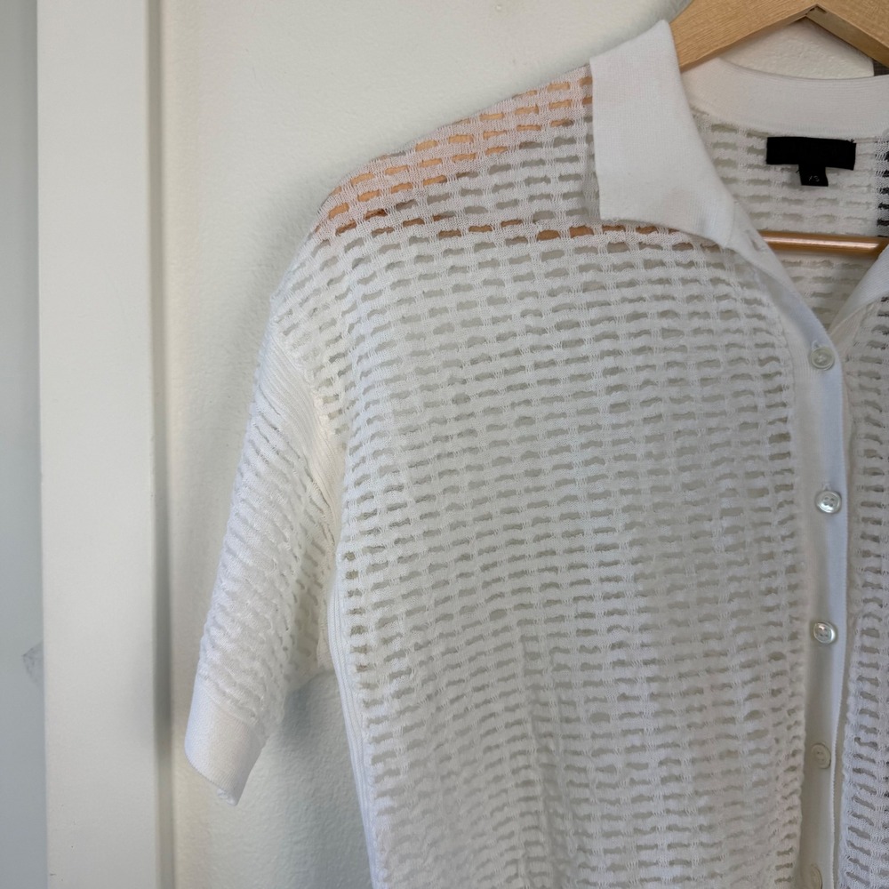J. Crew Collection White Open Knit Button Down Polo Shirt Short Sleeve Size XS - Picture 3 of 10